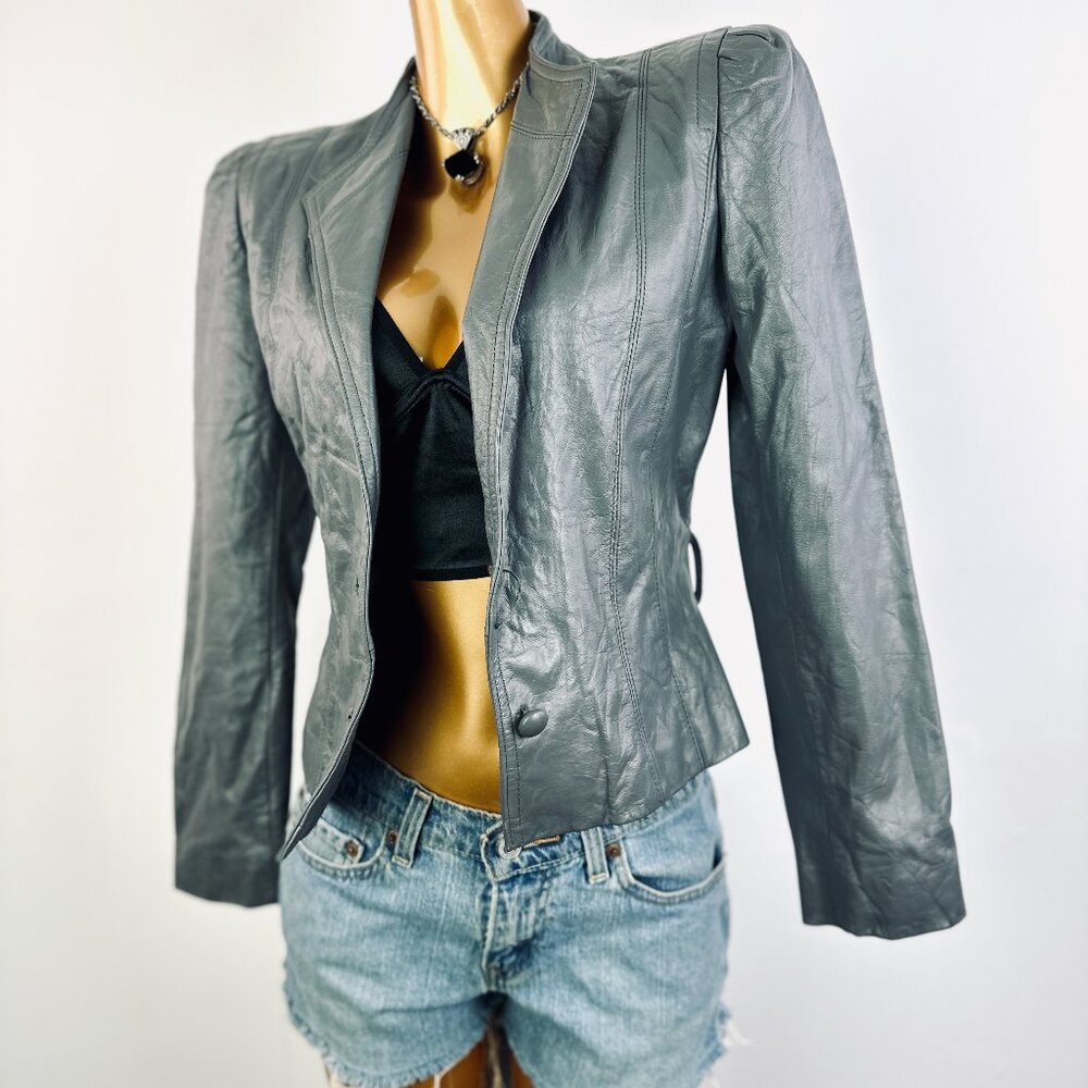 Vintage 70s leather jacket blazer biker jacket - Picture 2 of 9